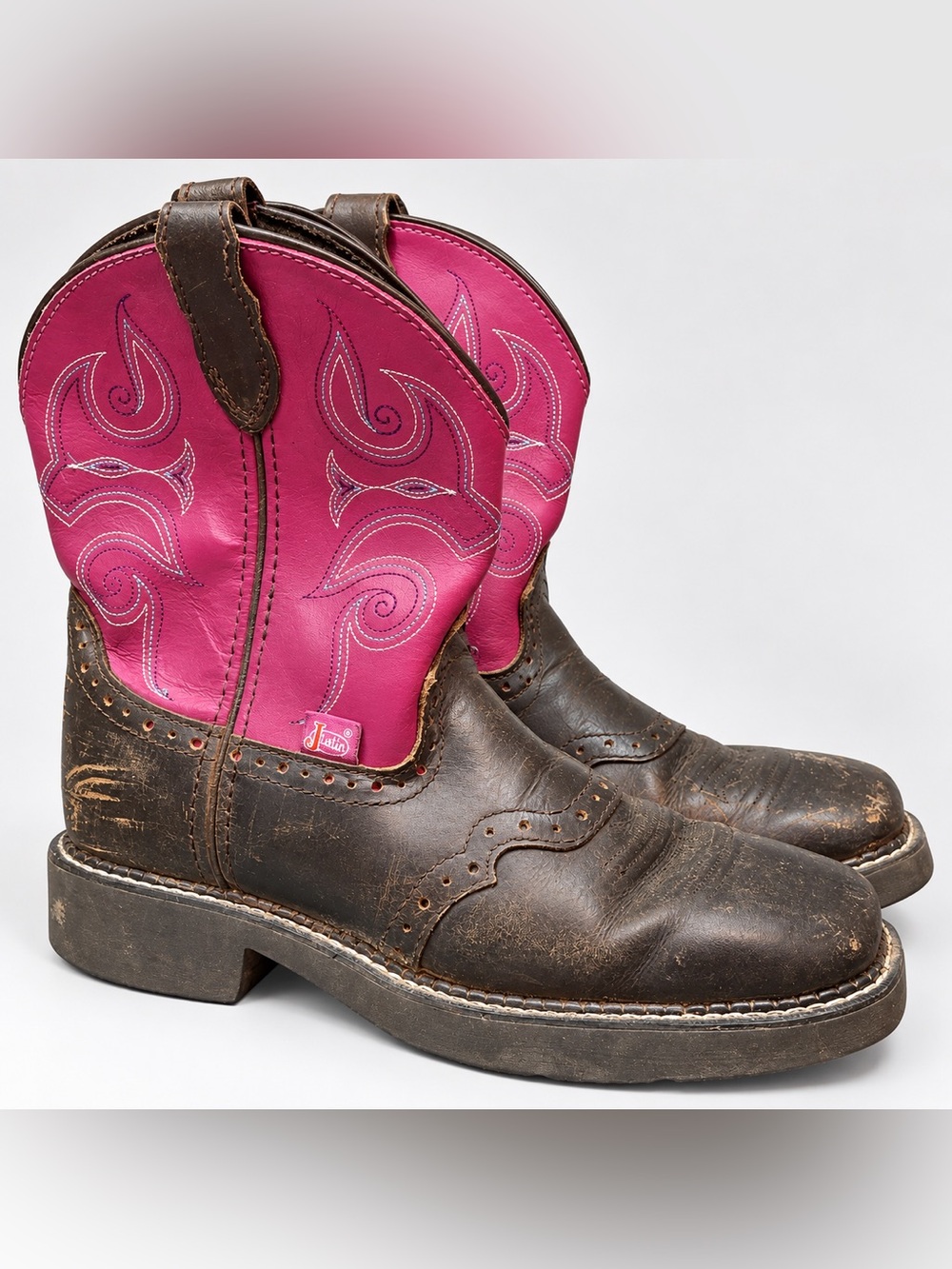 Justin Gypsy Western Ankle Booties in Pink & Brown — Women's Cowgirl Style